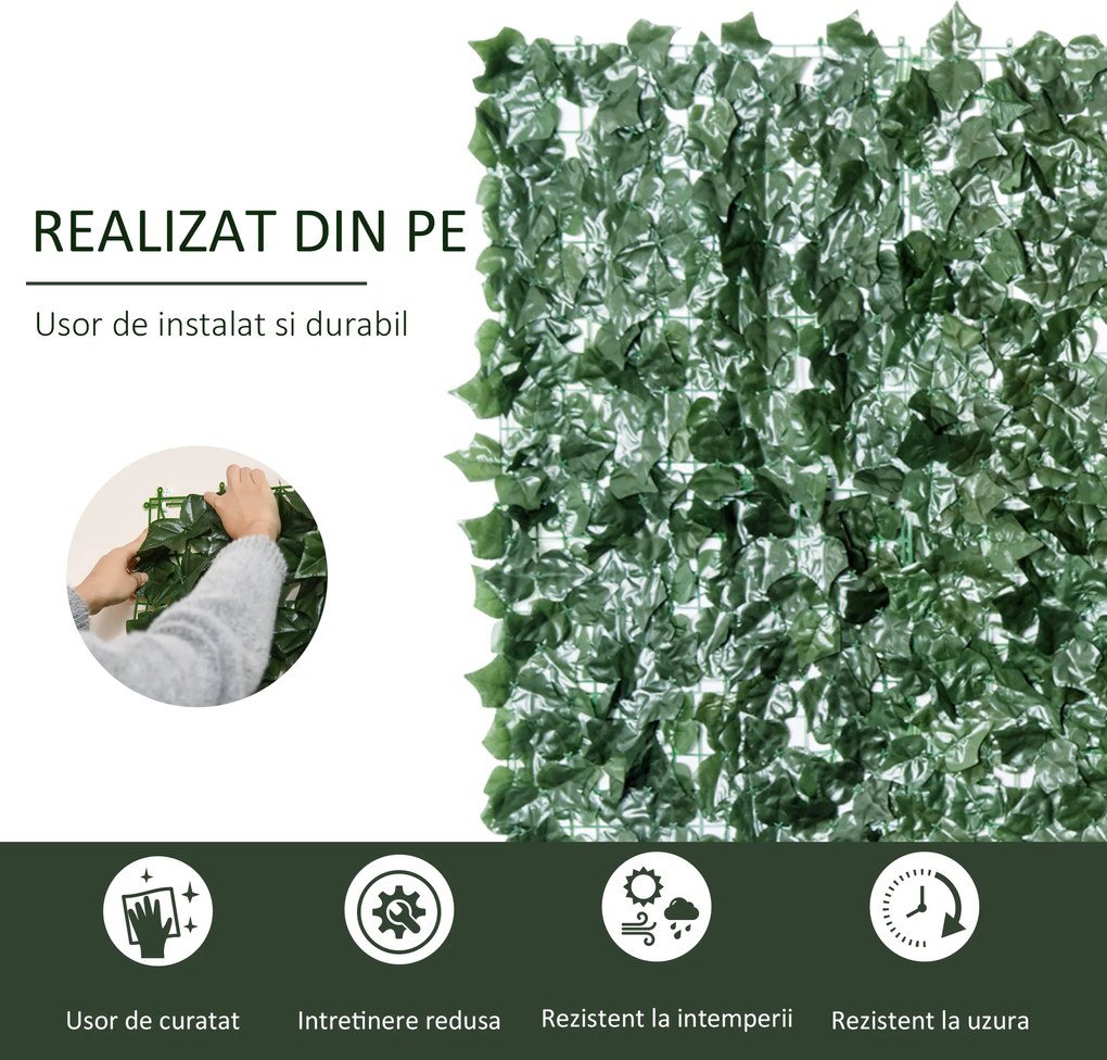 Outsunny Gard Artificial în Rolă pentru Balcon și Grădină din PE anti-UV, Gard Viu Fals cu Frunze, 300x150 cm, Verde | Aosom Romania