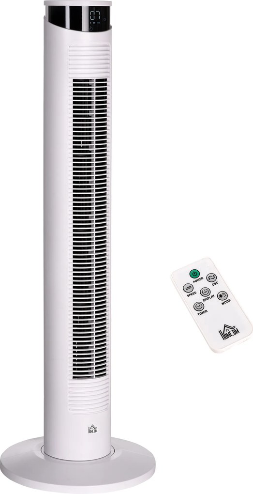 HOMCOM Ventilator Turn cu 3 Moduri și 3 Viteze cu Cronometru 12h, ABS și Ventilator de Podea cu Telecomandă, Ø31.5x93 cm, Alb | Aosom Romania