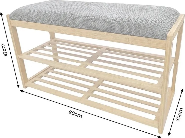 Bancheta cu raft pentru pantofi ZEN-BO 80cm bambus