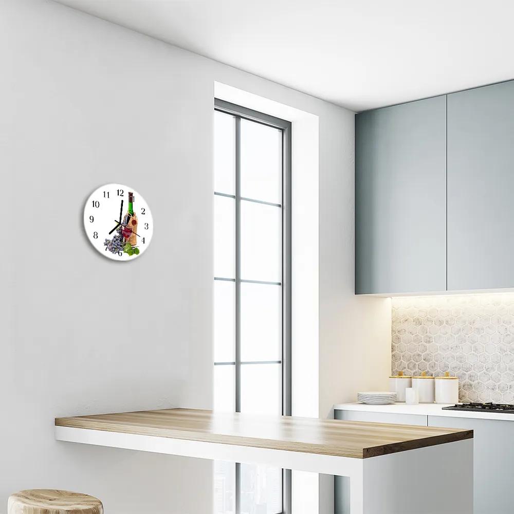 Ceas de perete din sticla rotund Vin Struguri Bucătărie Multi-colorat