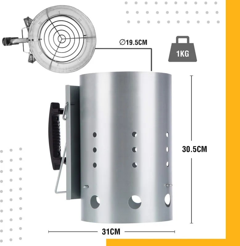 Dispozitiv de aprindere pentru gratar Master Grill & Party MG118, Potrivit pentru carbuni si brichete, Maner izolat termic, Otel, Argintiu