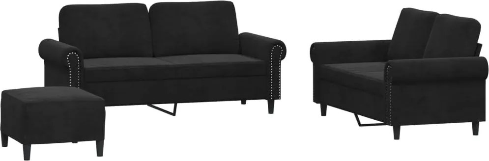 vidaXL Set de canapele cu perne, 3 piese, negru, catifea
