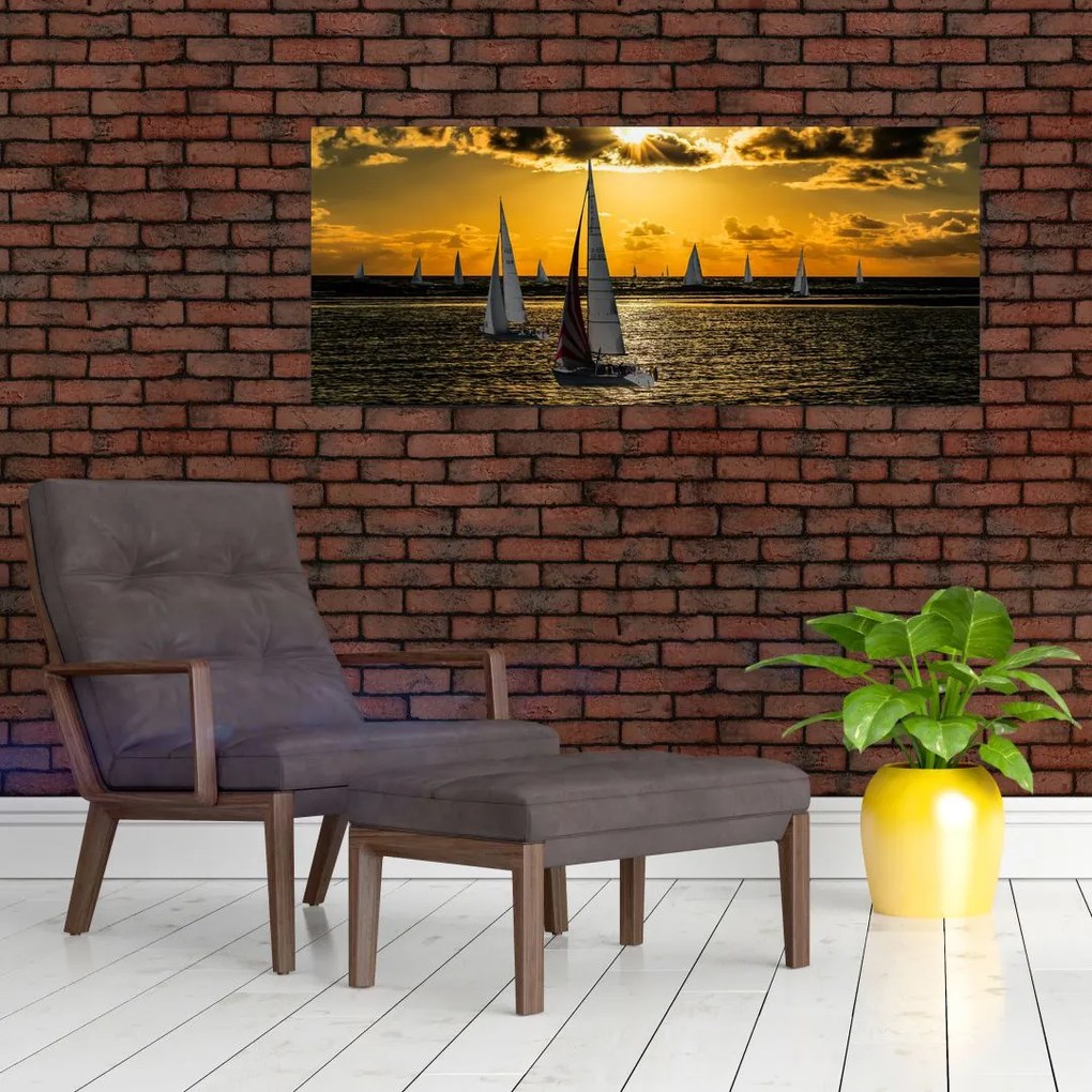 Tablou cu iaht în apus de soare (120x50 cm)