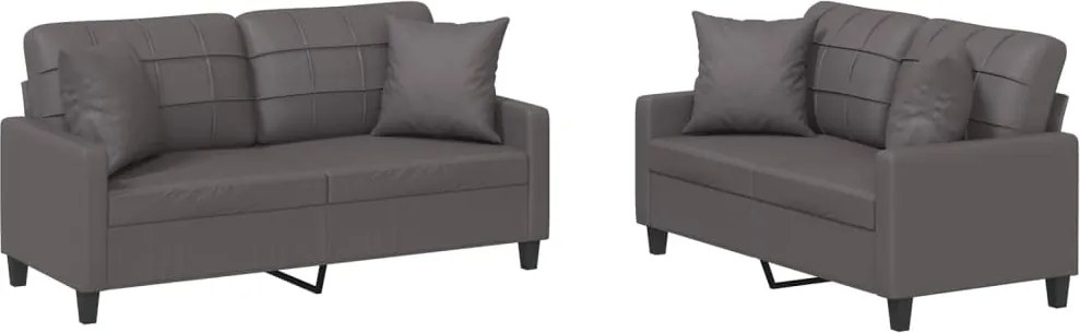 vidaXL Set de canapele cu perne, 2 piese, gri, piele ecologică