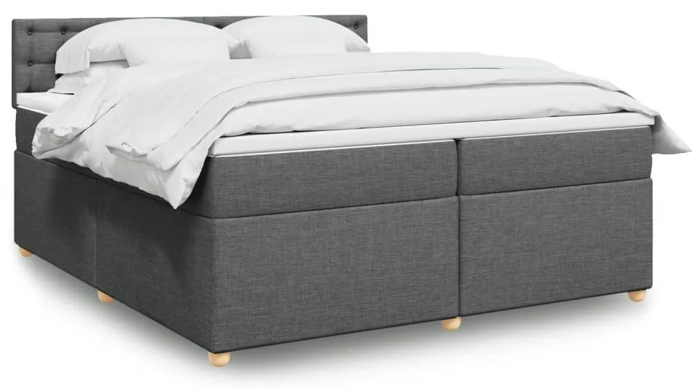 vidaXL Pat box spring cu saltea, gri închis, 200x200 cm, textil
