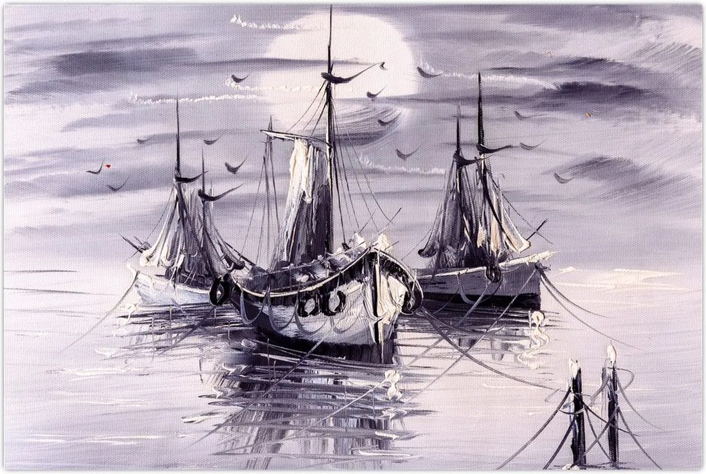 Tablou - Port marin, pictură în ulei (90x60 cm)