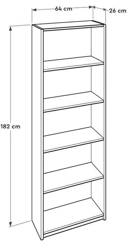 Biblioteca Adore Modern, 5 rafturi, 64x182x26 cm