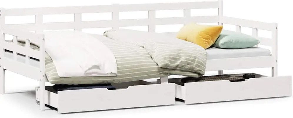 vidaXL Pat de zi cu sertare, alb, 90x190 cm, lemn masiv pin