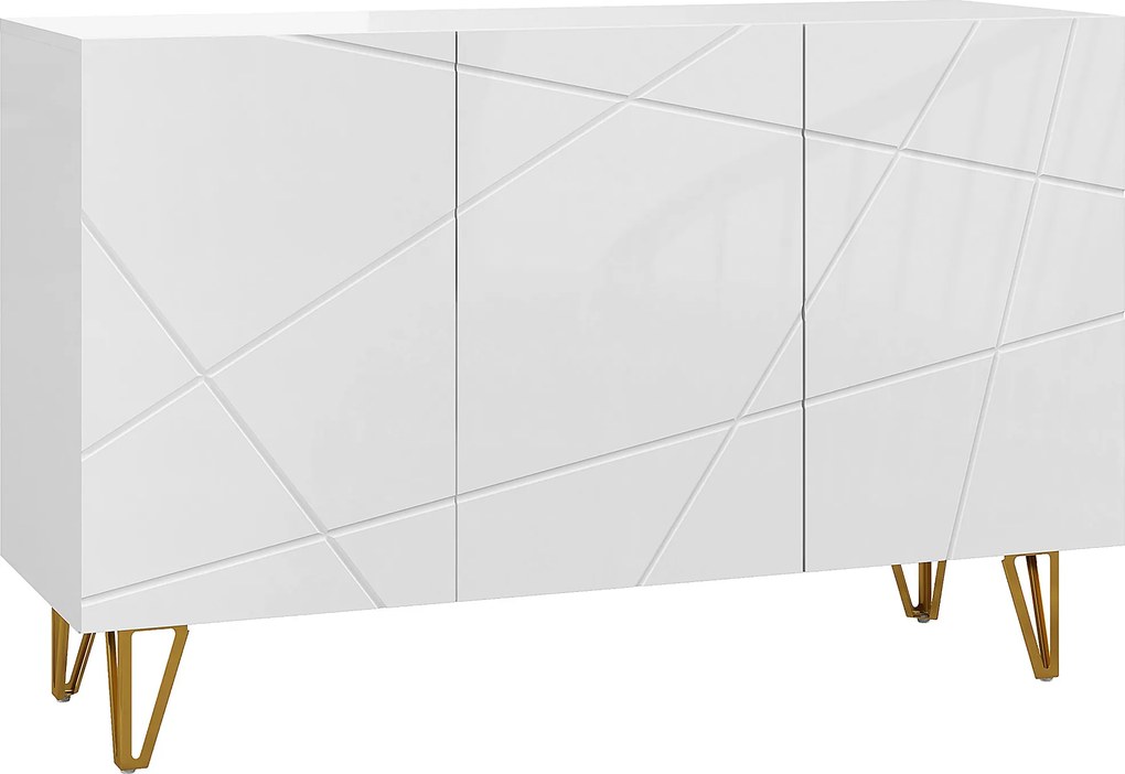 HOMCOM Dulap de Depozitare cu 2 Dulapuri și Raft Reglabil, din PAL și Metal, 120x40x75 cm, Alb și Auriu | Aosom Romania