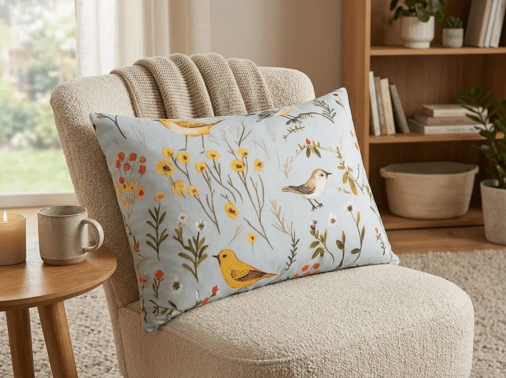 Husa pentru perna din microfibra SPRING BIRDS 50x70 cm, colorat