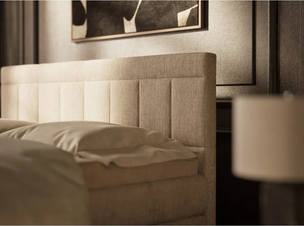 Pat boxspring bej cu spațiu de depozitare 200x200 cm Caya – Maison de Rêve