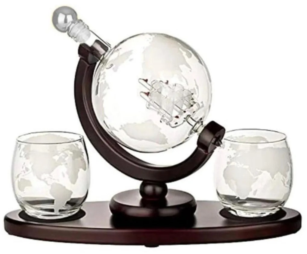 Set Decantor  2 Pahare whisky EARTH GLOBE