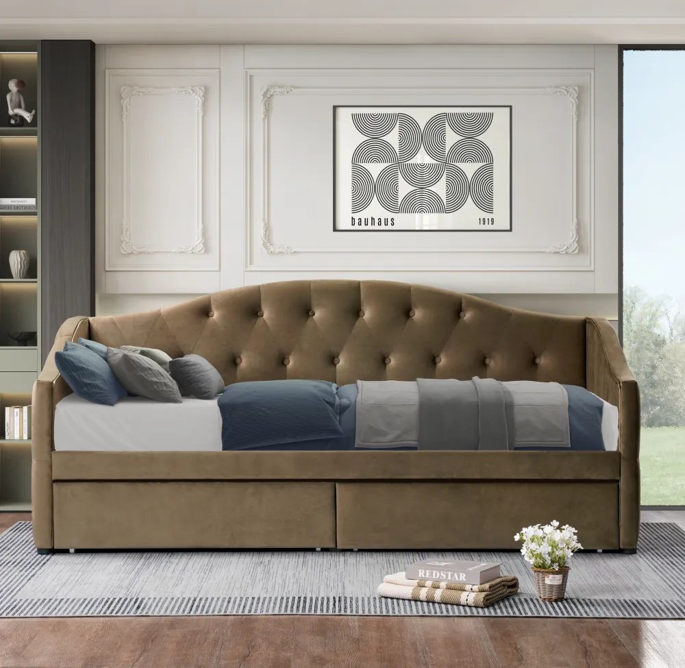 Pat cu spaţiu de depozitare, 90x200, ţesătură Velvet maro, ZASKA
