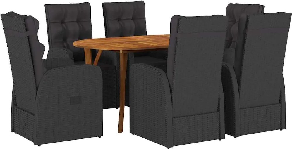 vidaXL Set de masă pentru grădină 7 pcs Negru poliratan