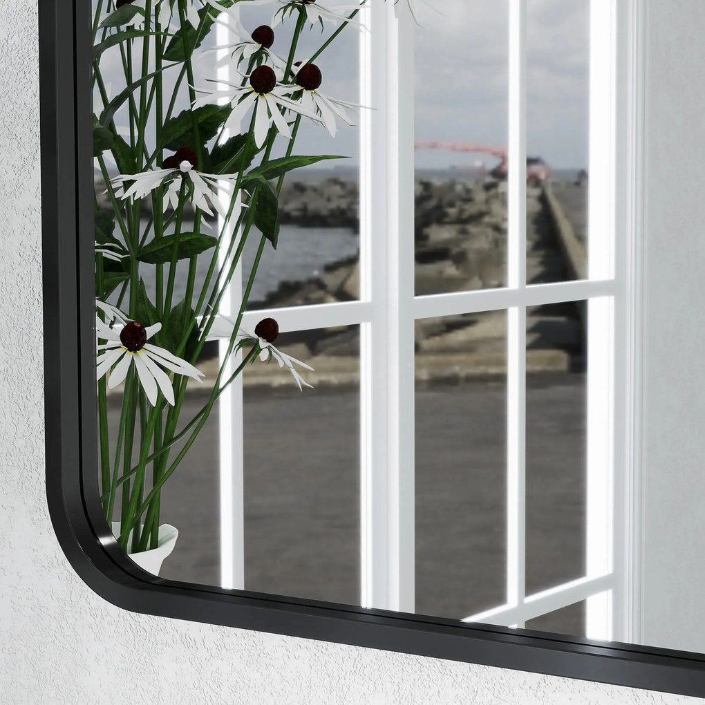 HOMCOM Oglindă de Baie Rectangulară cu Ramă Metalică Oglindă Decorativă pentru Dormitor Living sau Antreu 50x70 cm Negru | Aosom Romania