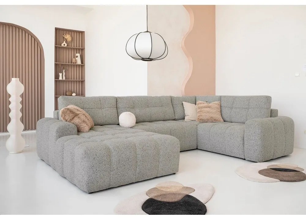 Colțar modular maro deschis extensibil/cu spațiu de depozitare (cu colț pe partea dreaptă) Lulu – Miuform