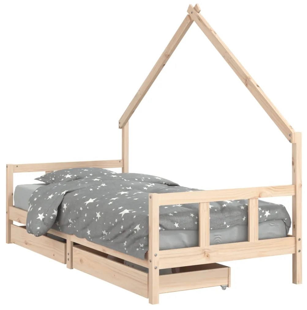 834546 vidaXL Cadru de pat pentru copii cu sertare, 90x190 cm, lemn masiv pin