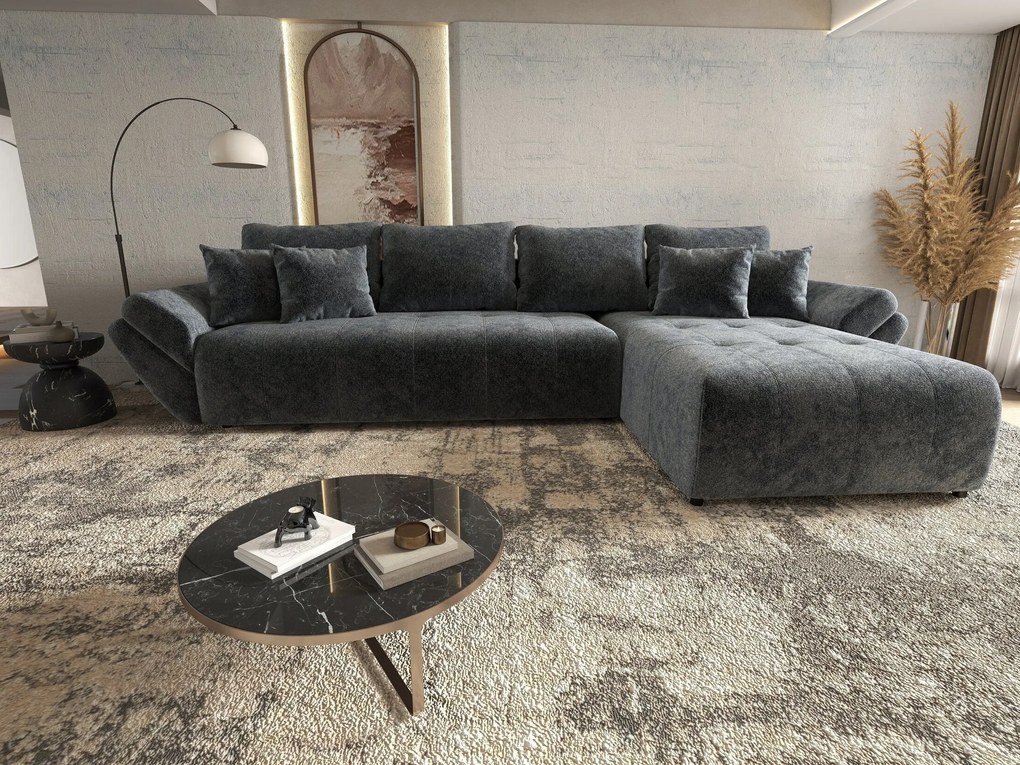 Colțar extensibil dumonde cu ladă de depozitare si sezut confortabil din spuma high-density, Berlin XL Euphoria Graphite 350x185 cm II