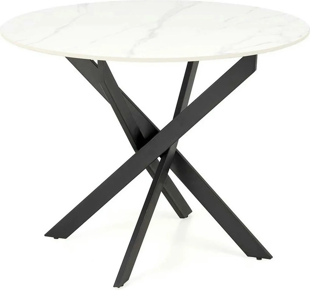 Masa EDGAR 2, alb/negru, ceramica/metal, 100x100x76 cm