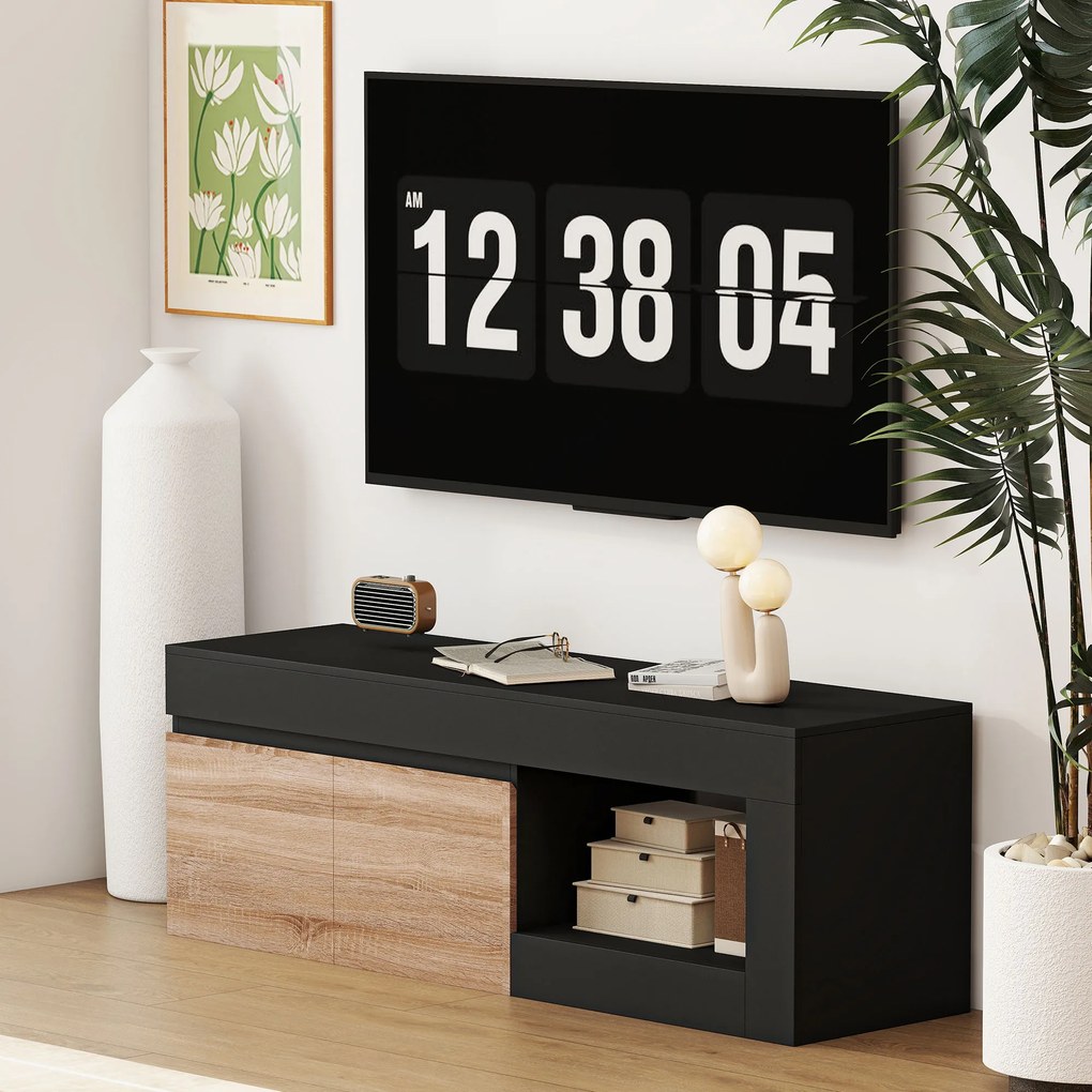 HOMCOM Comodă TV 2 uși pentru televizoare de până la 152,4 cm, mobilier TV cu dulap și poliță deschisă, negru | Aosom Romania