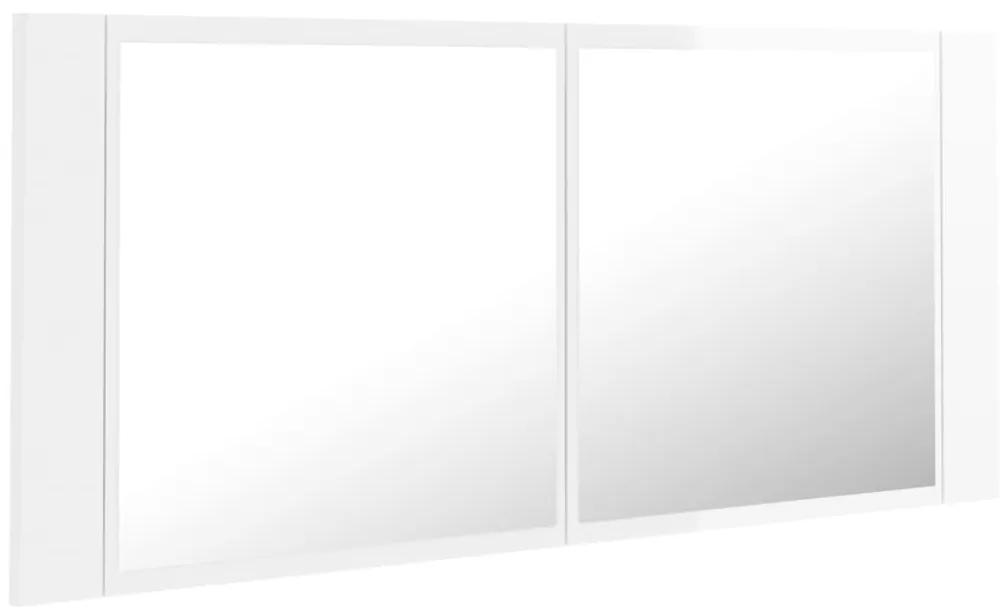Dulap de baie cu oglinda si LED, alb extralucios, 100x12x45 cm Alb foarte lucios