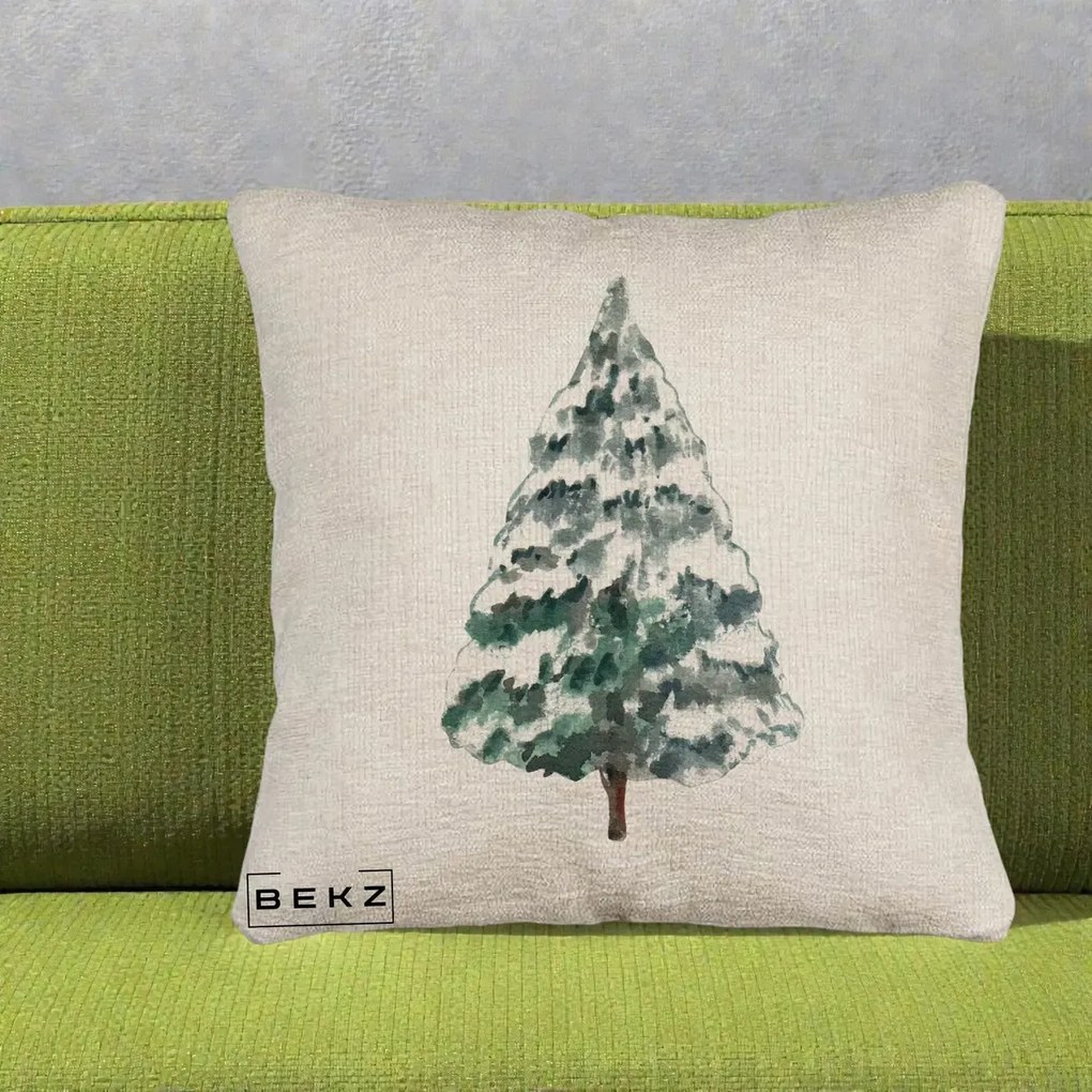 Perna Decorativa Canapea cu tematica de Craciun, Brad 2, 40x40 cm, Bej Canapea, Husa Detasabila, Perna Inclusa, BEKZ®