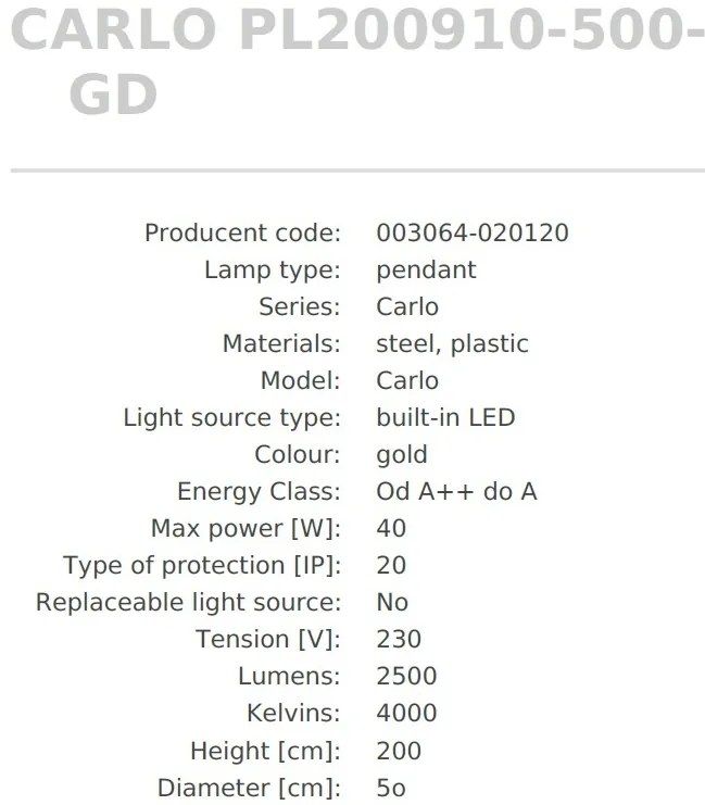 Lustra LED design modern circular CARLO auriu, diametru 50cm