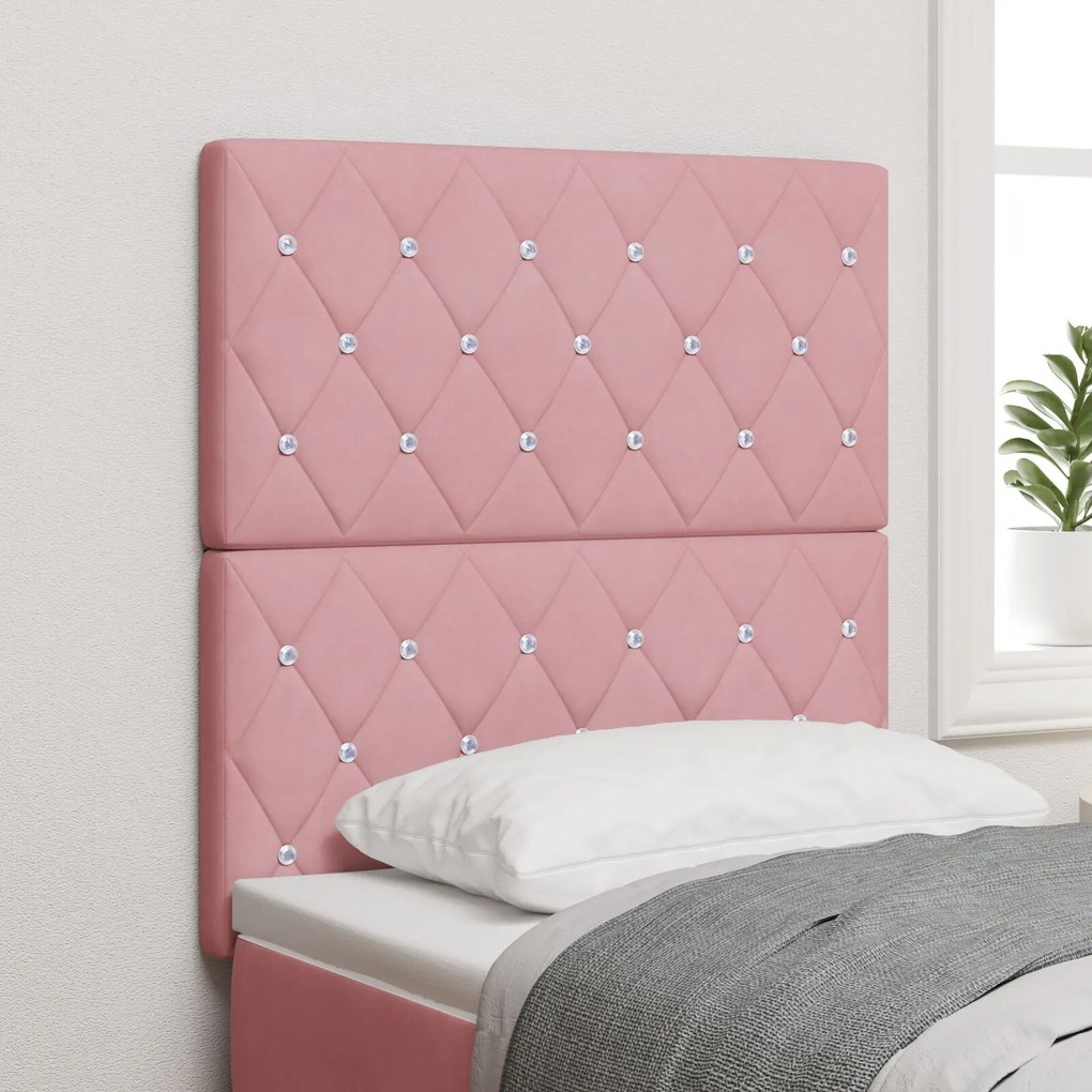 vidaXL Tăblie cu Buton Cristal, Catifea Roz, 80 cm