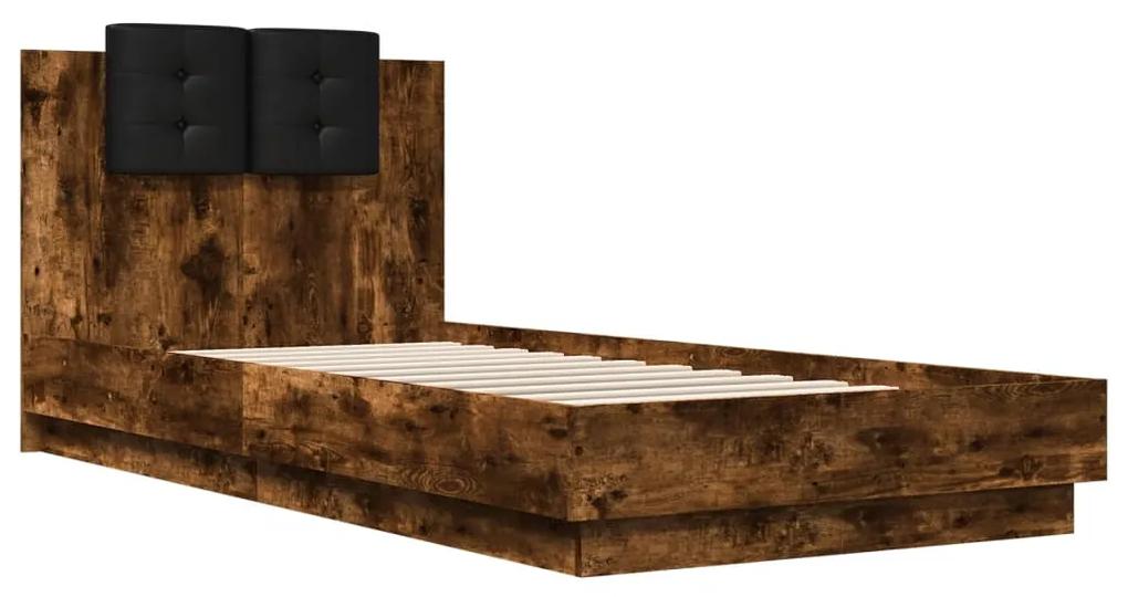 3209944 vidaXL Cadru de pat cu tăblie stejar fumuriu 90x200 cm lemn prelucrat