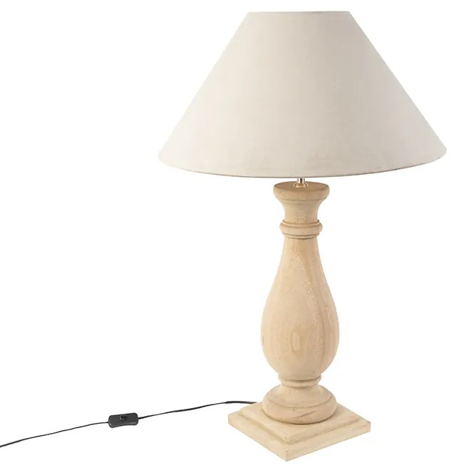 Lampă de masă țară din lemn cu catifea nuanță taupe - Brusture