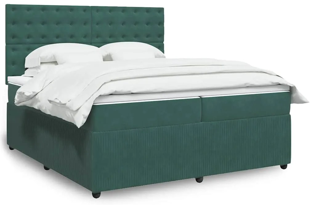 vidaXL Pat box spring cu saltea, verde închis, 200x200 cm, catifea