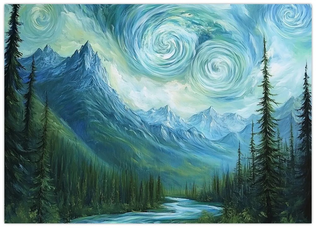 Tablou pe sticlă - Peisaj cu o adiere din Van Gogh (70x50 cm)