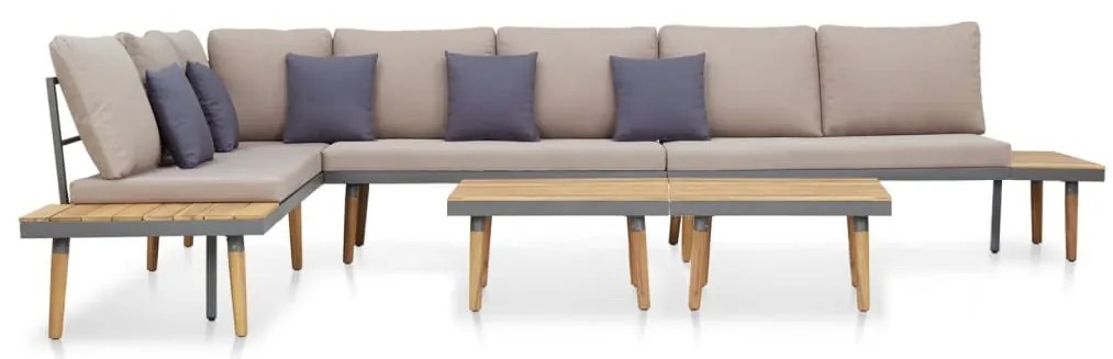 vidaXL Set mobilier grădină 7 locuri, perne, maro, lemn masiv acacia