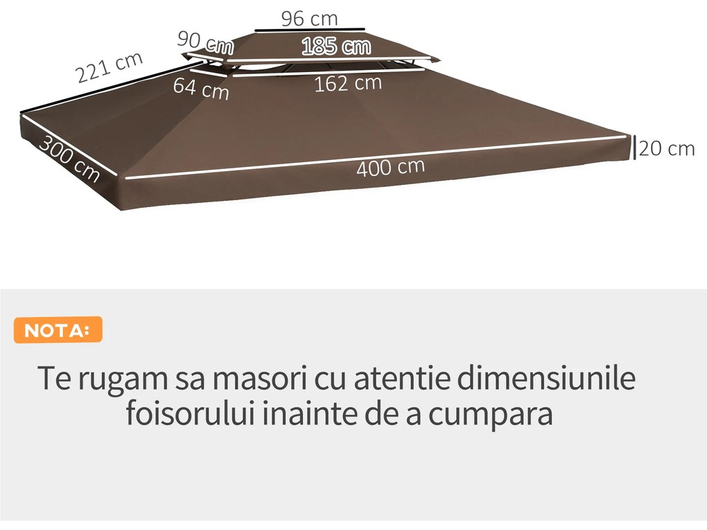 Acoperiș de Schimb Outsunny pentru Foisor, Impermeabil Dublu strat 3x4m | Aosom Romania
