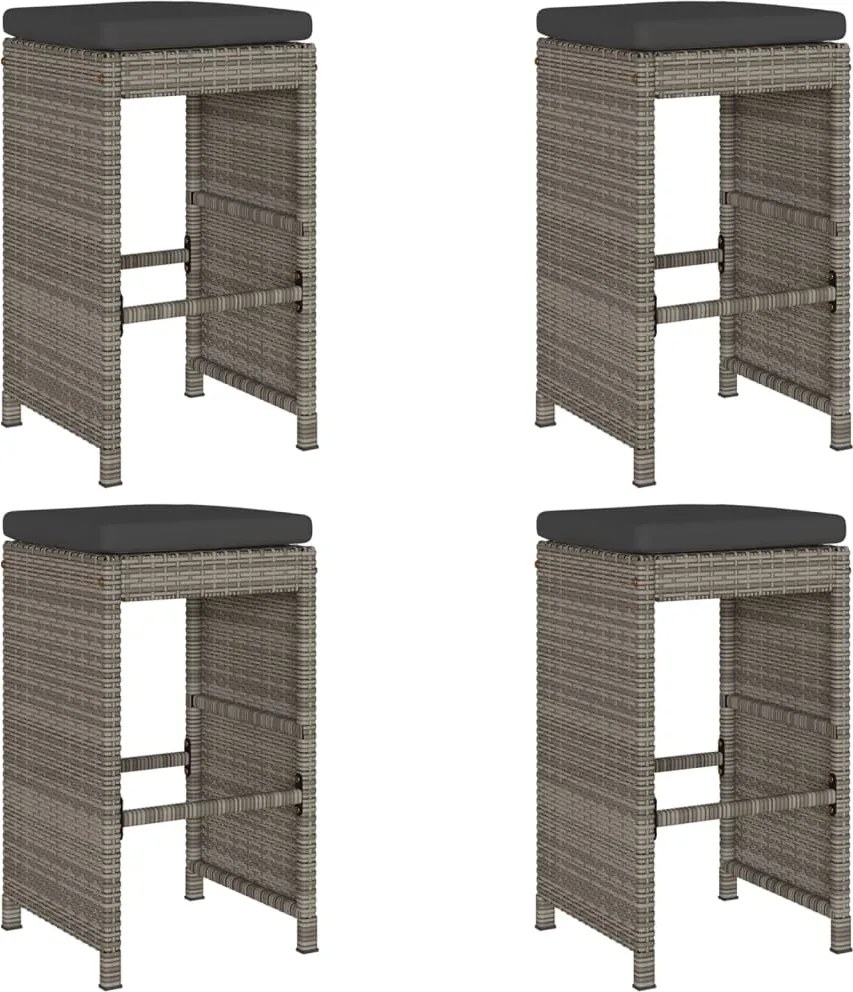 vidaXL Scaune de bar pentru grădină cu perne 4 buc. gri, poliratan