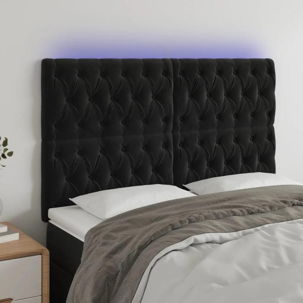 Tablie de pat cu LED, negru, 144x7x118 128 cm, catifea 1, Negru, 144 x 7 x 118 128 cm