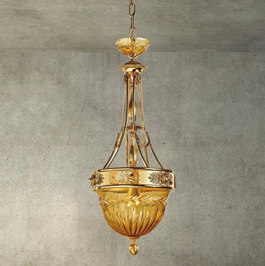 Lustra suspendata clasica LUX realizata manual Amber