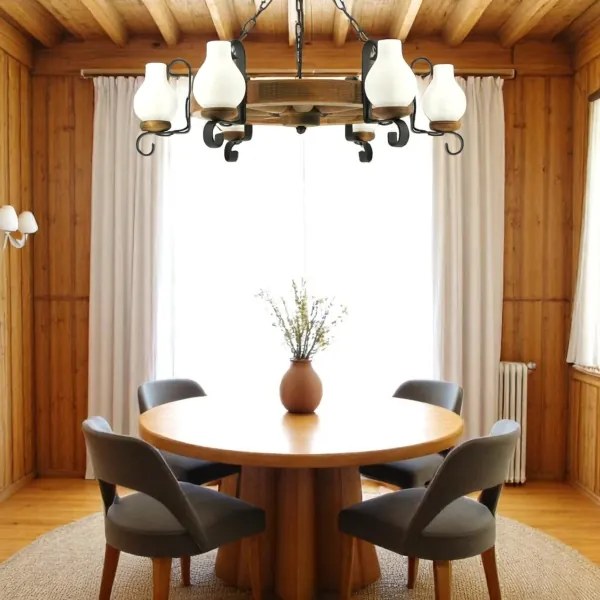 Brilagi - Candelabru suspendat pe lanț ROATA 6xE14/40W/230V Ø 70 cm fag