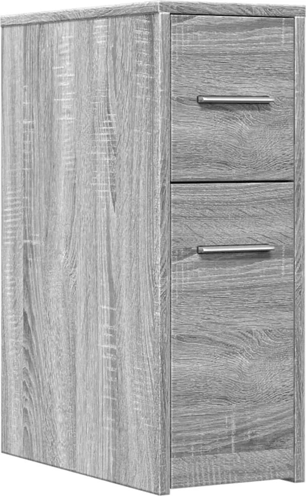 vidaXL Dulap de baie îngust cu roți, gri sonoma, lemn prelucrat