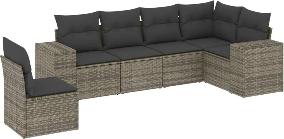 vidaXL Set mobilier grădină cu perne, 6 piese, gri, poliratan