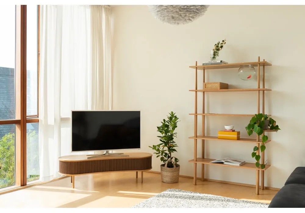 Masă TV gri/în culoare naturală cu aspect de lemn de stejar 140x40 cm Audacious – UMAGE