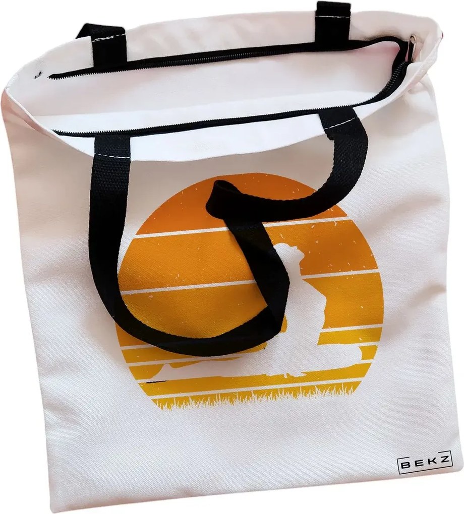 Sacosa de Panza pentru Cumparaturi, Geanta Tote, Yoga 12, Cu fermoar, 38x34.5 cm, Alba, BEKZ®