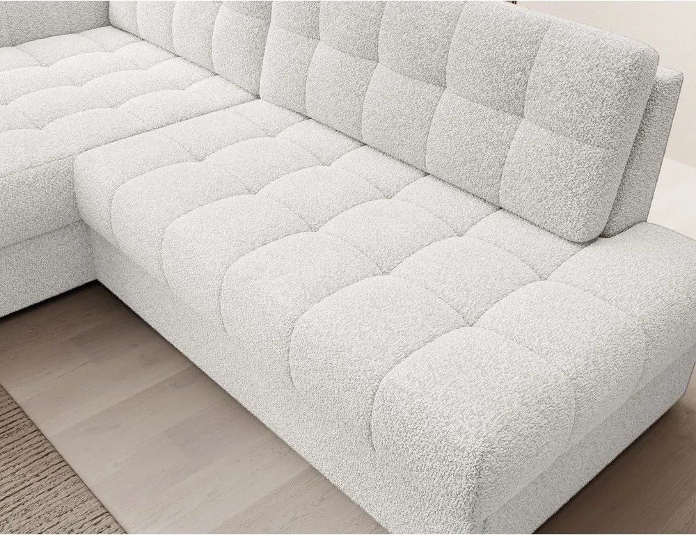 Colțar crem extensibil cu tapițerie din țesătură bouclé (cu colț pe partea stângă/cu șezlong) Blezalt – ELTAP