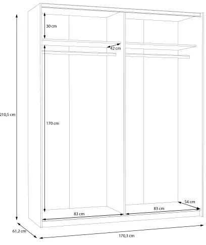 Dulap pentru haine KARO 170 x 210 cm, alb/stejar Artisan