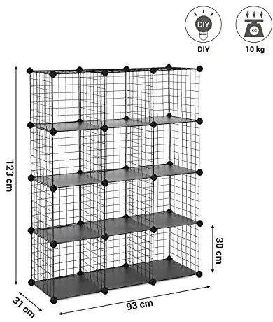 Organizator polivalent cu 12 cuburi, metal, negru, Songmics