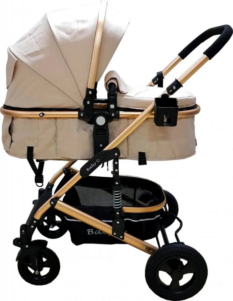 Carucior nou nascuti 3 in 1 Baby Care™ PRO 531 , Cadru Aluminiu, Amortizoare, Roti din cauciuc plin AVE, Landou, Scoica auto, Spatar reglabil 3