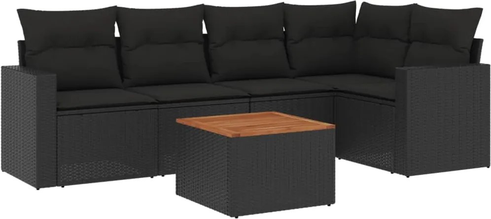 vidaXL Set mobilier de grădină cu perne, 6 piese, negru, poliratan