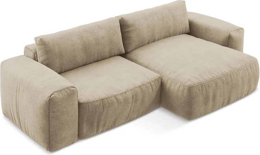 Colțar maro deschis extensibil cu tapițerie din chenille (cu colț pe partea dreaptă/cu șezlong) Kuki – Makamii