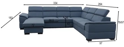 Colțar extensibil universal în U cu spațiu de depozitare GRANADA, albastru