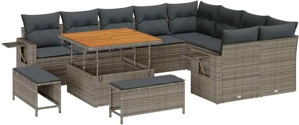 vidaXL Set de canapele pentru grădină 12 pcs Gri poliratan